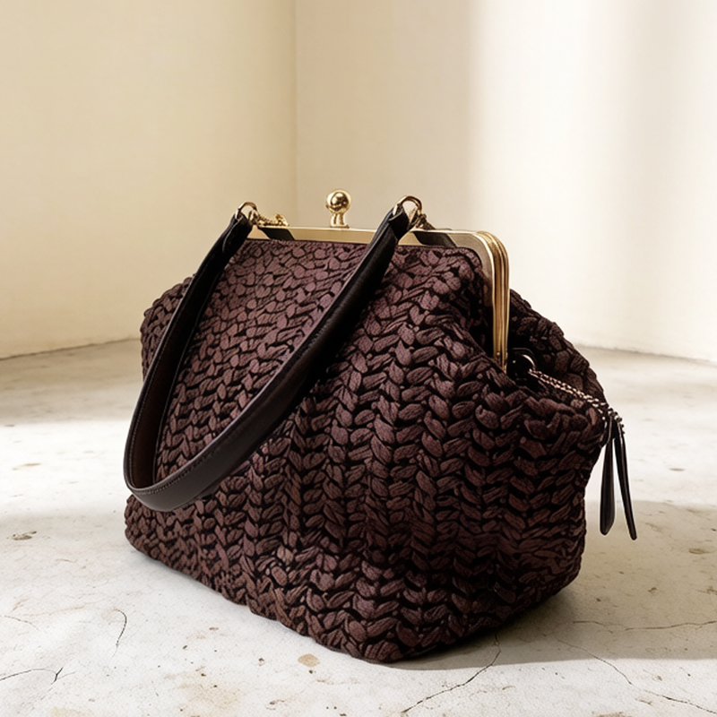 Crochet Bag Raffia - กระเป๋าสะพายชายหาดแบบถักมือพร้อมกรอบล็อคแบบ Kisslock สำหรับผู้หญิง กระเป๋าถือและกระเป๋าสะพายไหล่ดีไซน์หรูหรา รุ่นใหม่ปี 2026