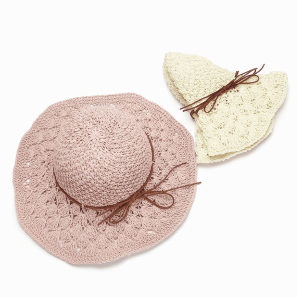 Hat Floppy Wide - หมวกสานโครเชต์แฮนด์เมด ปีกกว้าง พับได้ ป้องกันรังสียูวี ระบายอากาศดี หมวกปานามา