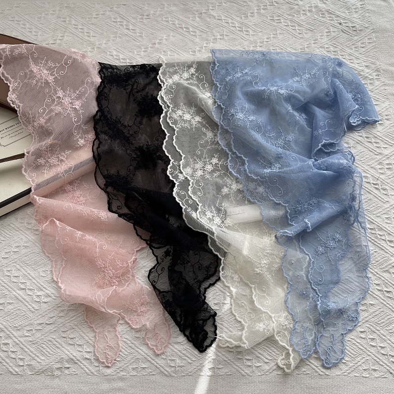 Headband Summer Knit - 2025 ฤดูใบไม้ผลิน่ารักสไตล์ Pastoral สามเหลี่ยม Turban ห้องพักช่วงวันหยุดผ้าพันคอลูกไม้ดอกไม้ปัก