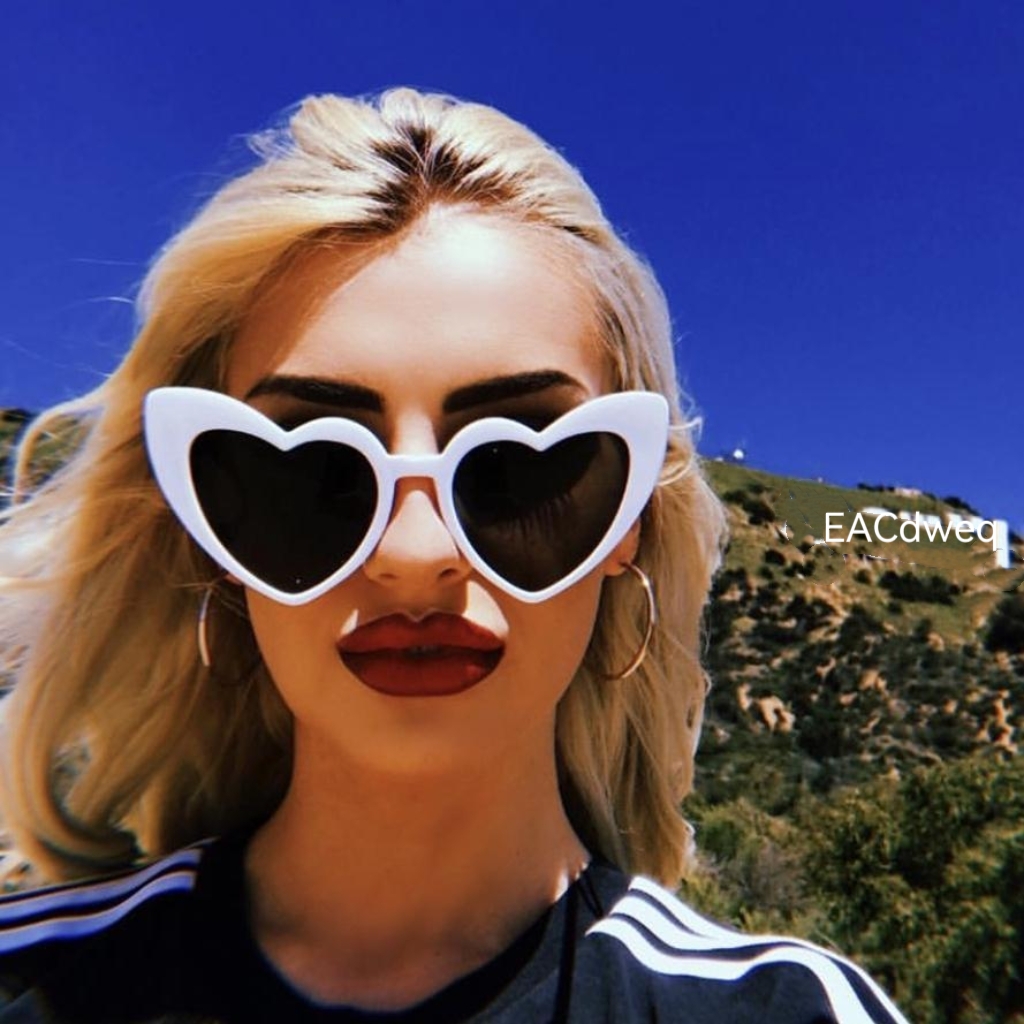 Sunglasses Cat Eye - แว่นกันแดดทรงหัวใจ รุ่นวินเทจ สำหรับผู้หญิง ของขวัญคริสต์มาส สีดำ ชมพู