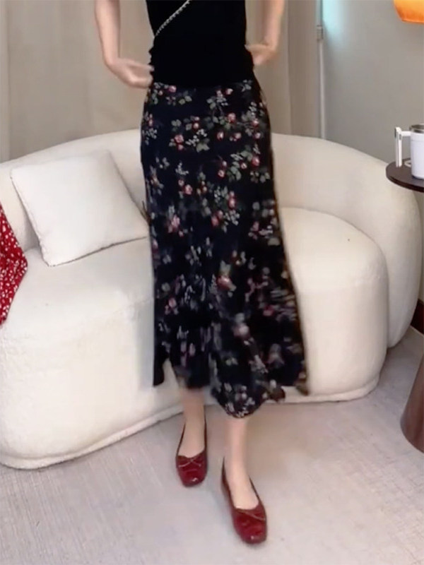 กระโปรงทรงเอลายดอกเอวสูงสไตล์เ - Midi Skirt Floral บทวิจารณ์และราคา