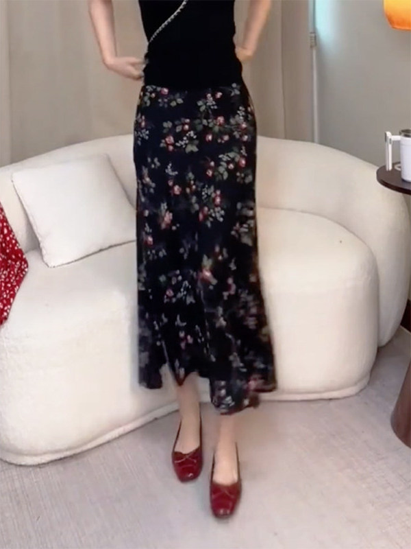 กระโปรงทรงเอลายดอกเอวสูงสไตล์เ - Midi Skirt Floral บทวิจารณ์และราคา