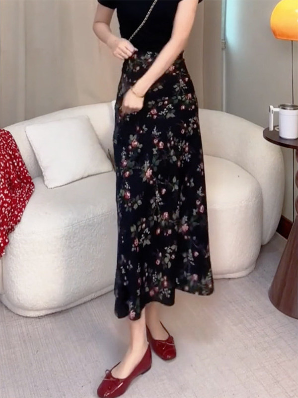 กระโปรงทรงเอลายดอกเอวสูงสไตล์เ - Midi Skirt Floral บทวิจารณ์และราคา